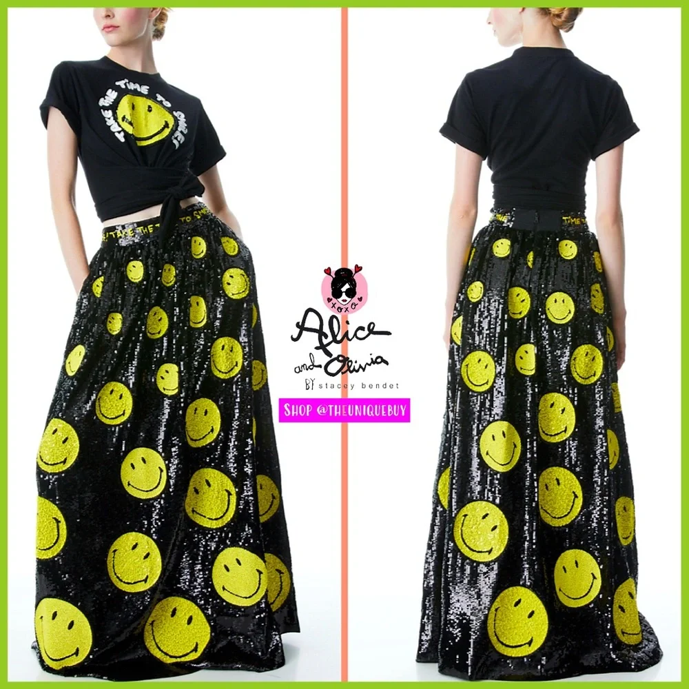 Alice + Olivia Tina Smiley Black Yellow Sequin Embellished Ball Gown Skirt